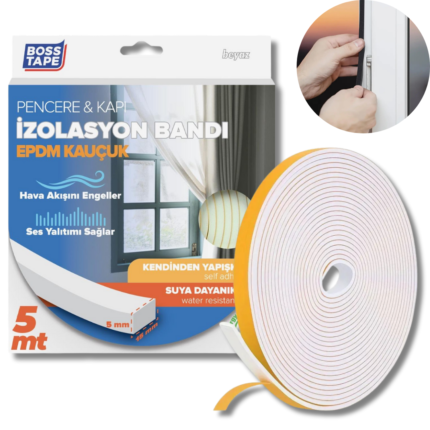 BOSS TAPE Joint d'étanchéité pour porte , fenêtre, isolation thermique, EPDM 6mm, BLANC