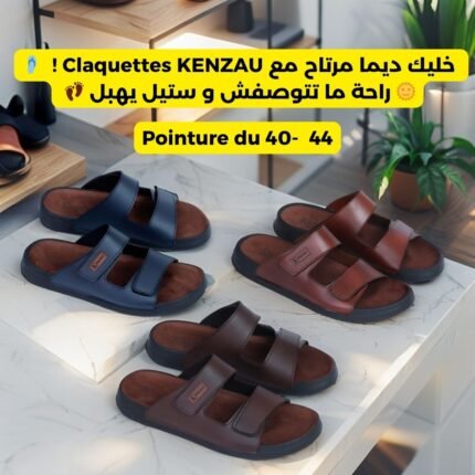 KENZAU Claquettes Homme Scratch Réglable et Semelle Souple