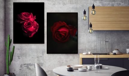 Pack de 2 Tableaux d'art Nature - Rouge et Noir - Bois MDF - 60x40 cm